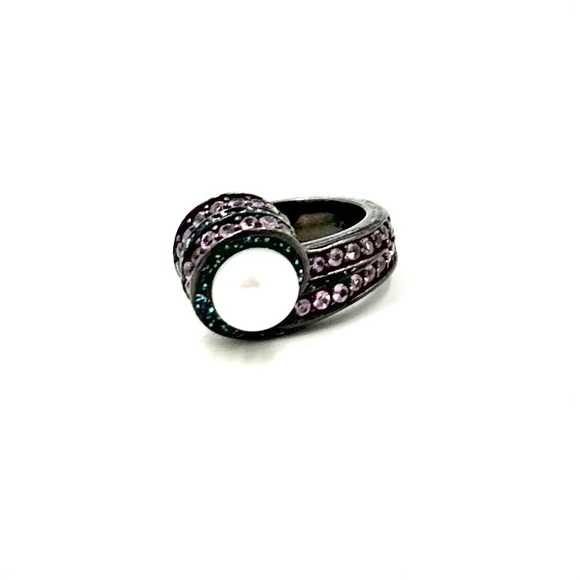 MCL Matthew Campbell Laurenza Ring Pearl Sapphire Enamel Black Rhodium Silver 7 - Picture 6 of 13